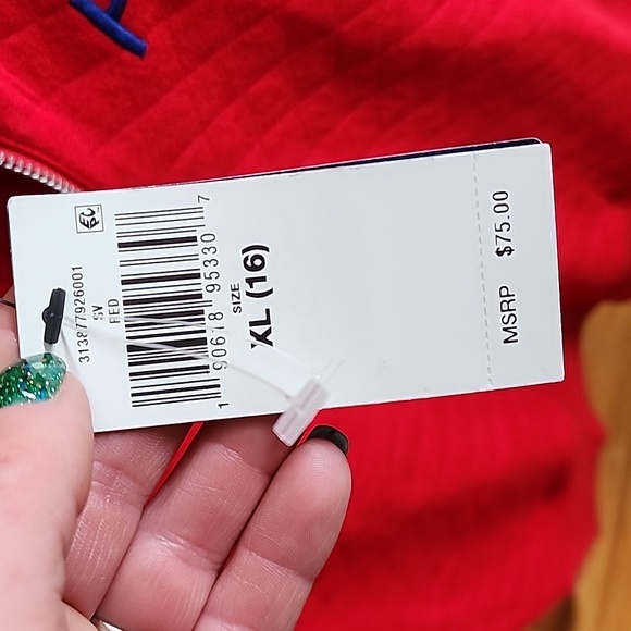 NWT Polo R.L.: Quilted & Collared 1/4 zip Sweatshirt, Red Blue, Girl's CL (16) - Picture 5 of 11